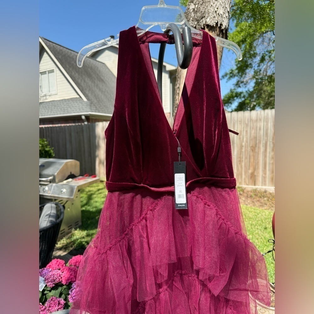 New REVOLVE / BCBGMAXAZRIA Velvet Ruffle Gown in Cabernet Size medium - Picture 6 of 17